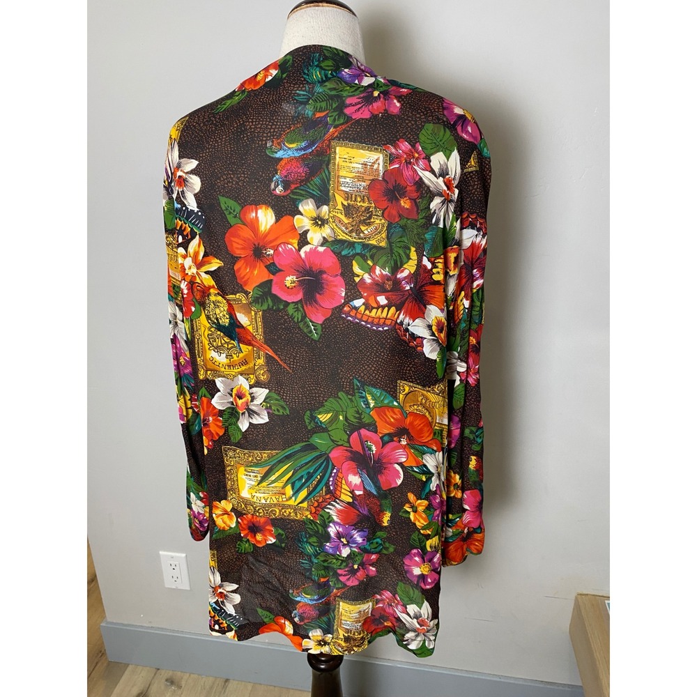 Vintage Carole Little Tropical Parrot Floral Sheer Wrap Cardigan Size 6 90s - Picture 5 of 7